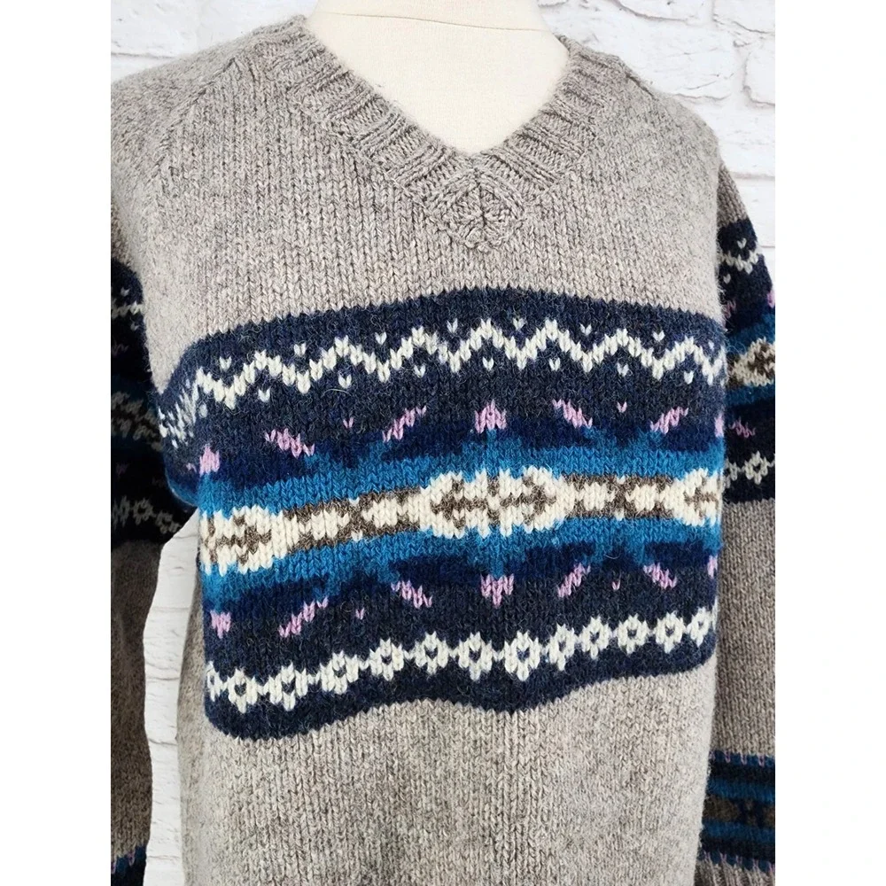 Vintage Sweater Fair Isle Womens Wool Apres Ski Cabin Nordic Heavy Thick Medium